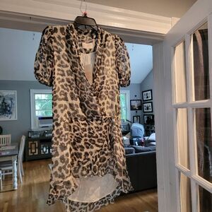 Rococo Sand Women's  Brown Animal Print Frill Hem dress  Size Small